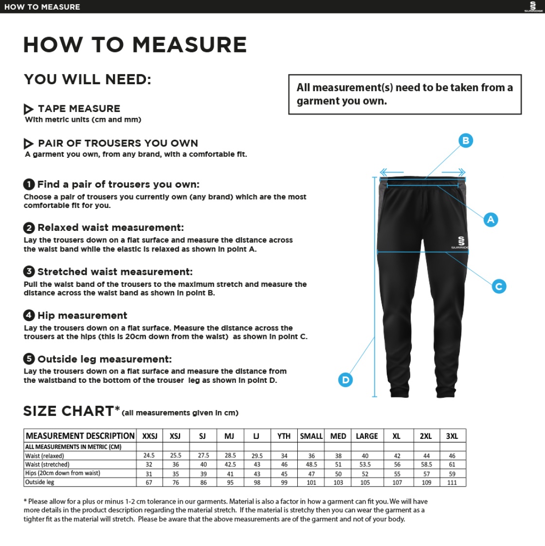 Wargrave Cricket Club Dual Skinny Pants - Size Guide