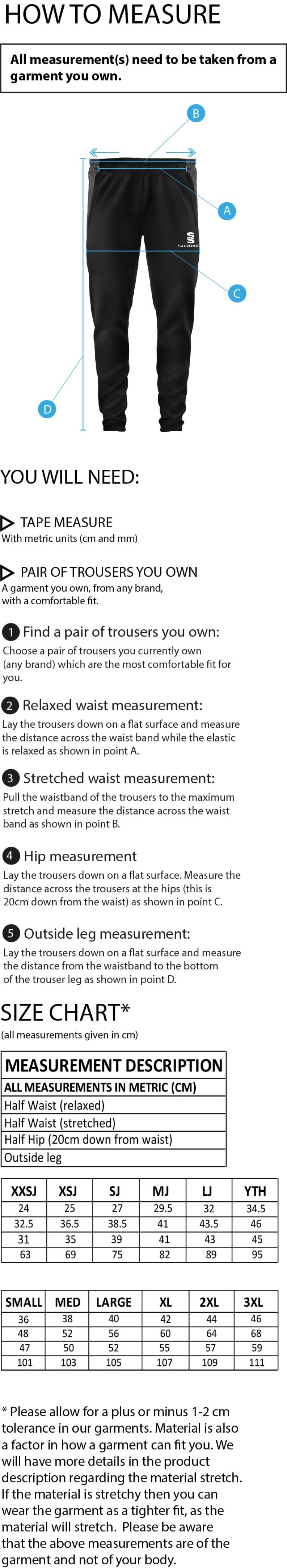 Wargrave Cricket Club Dual Skinny Pants - Size Guide