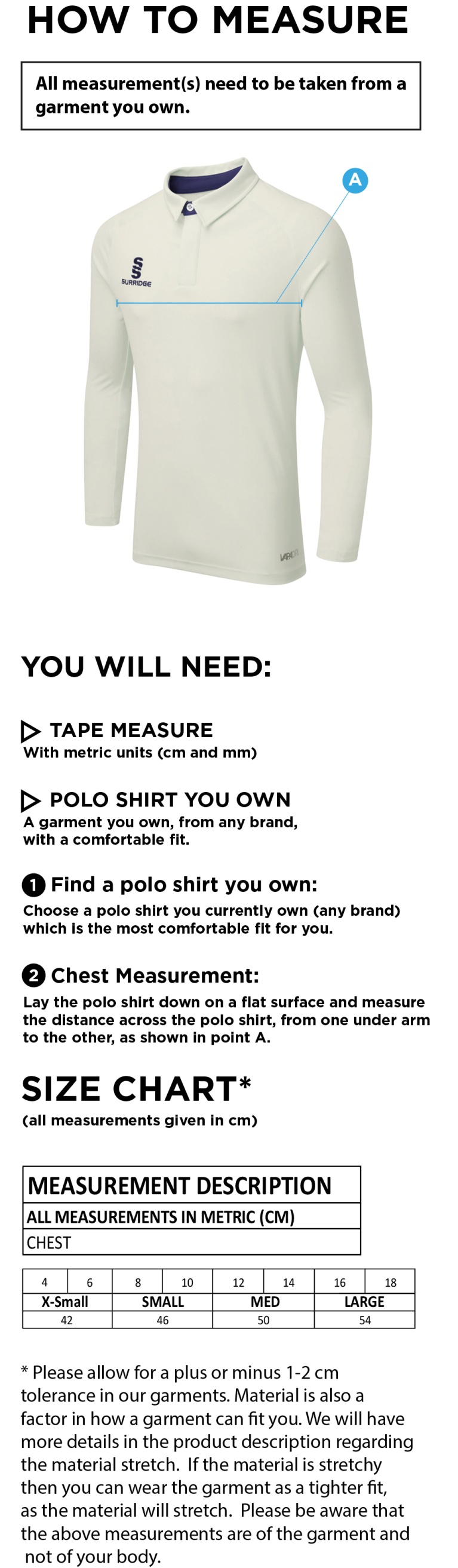 Wargrave CC - Dual Long Sleeve Playing Shirt - Women's Fit - Size Guide