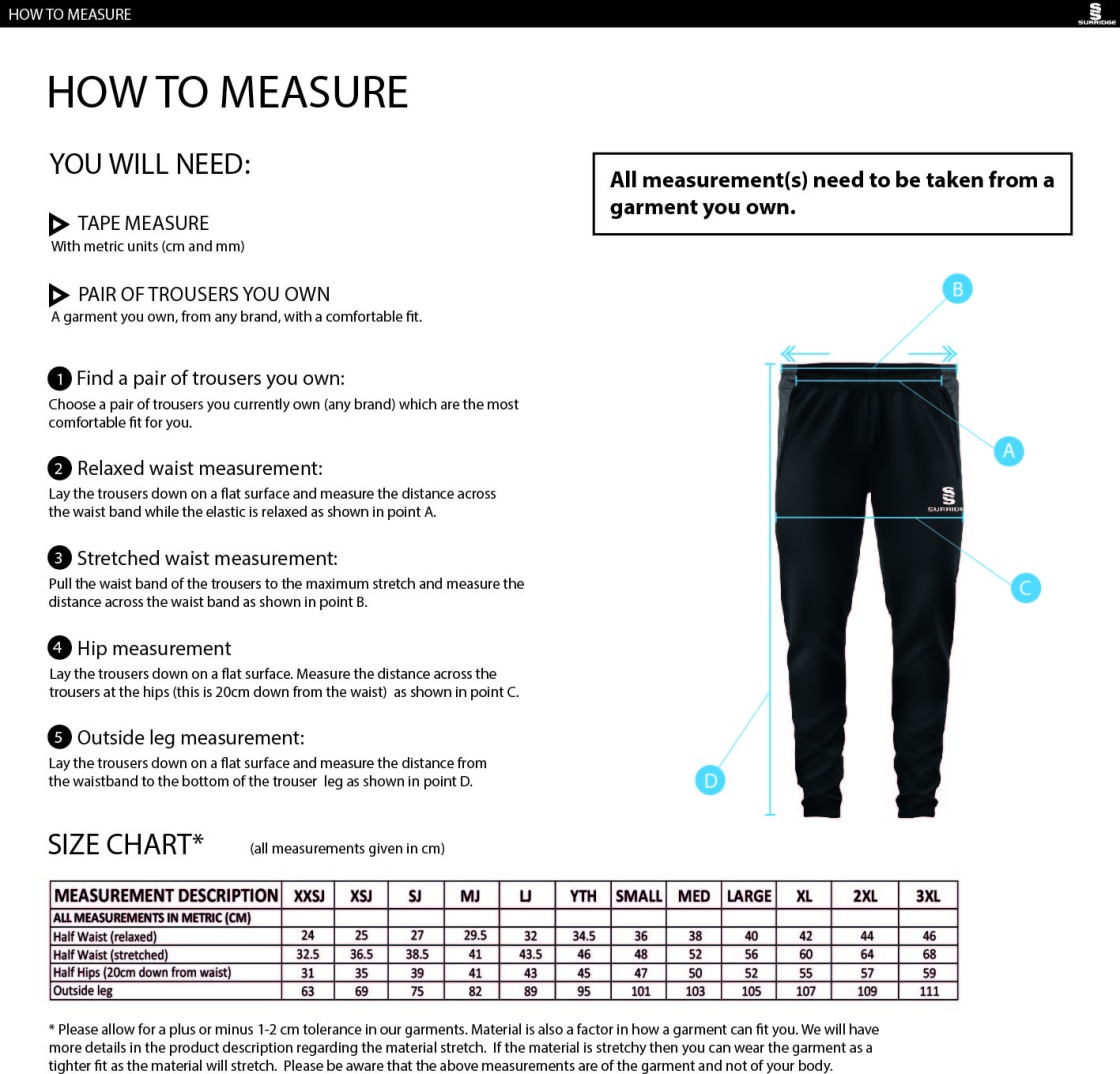 Wargrave Cricket Club Dual Skinny Pants - Size Guide