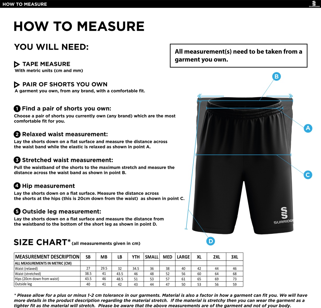 Wargrave Cricket Club Blade Training Shorts - Size Guide