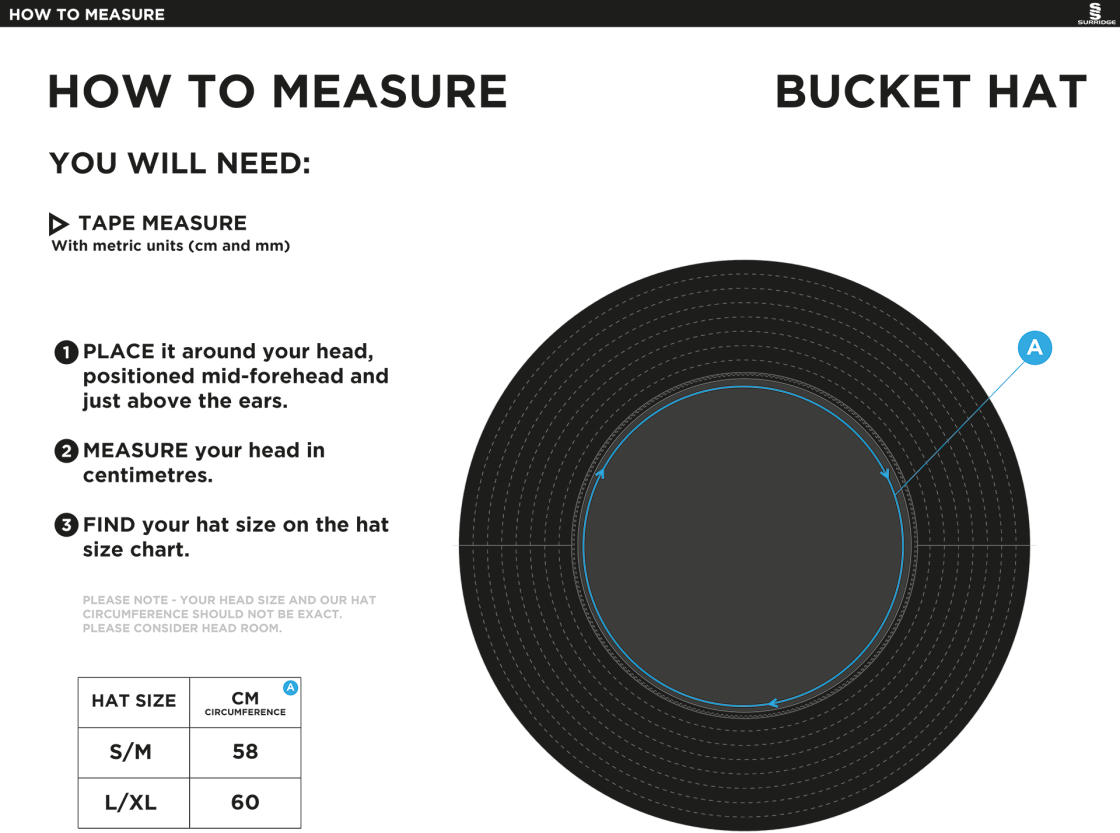 Wargrave CC - Dual Bucket Hat - Red - Size Guide
