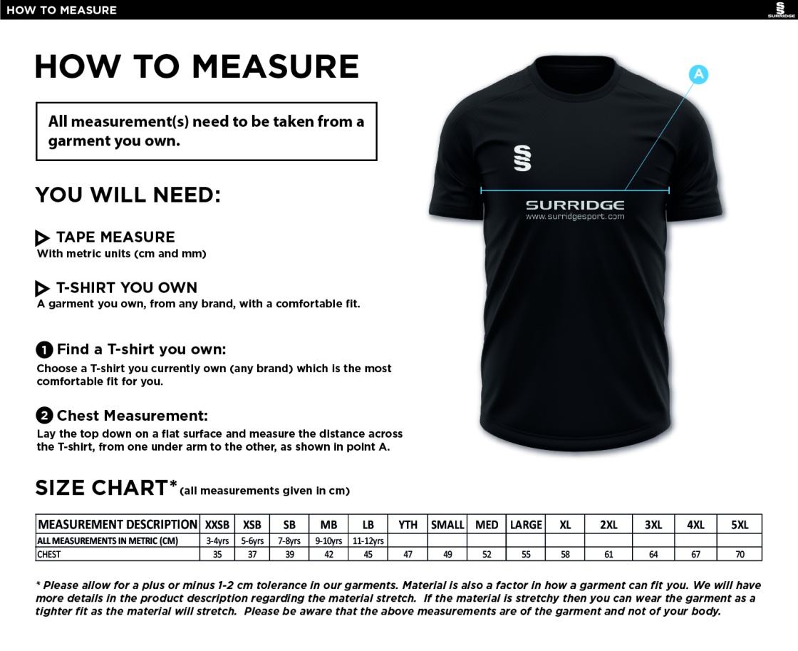 Wargrave Cricket Club Fuse Polo Shirt - Size Guide
