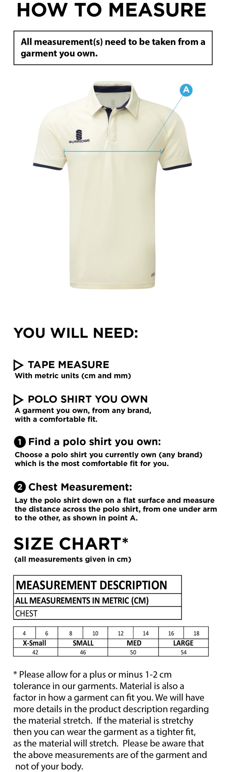 Wargrave CC - Dual Short Sleeve Playing Shirt - Women's Fit - Size Guide